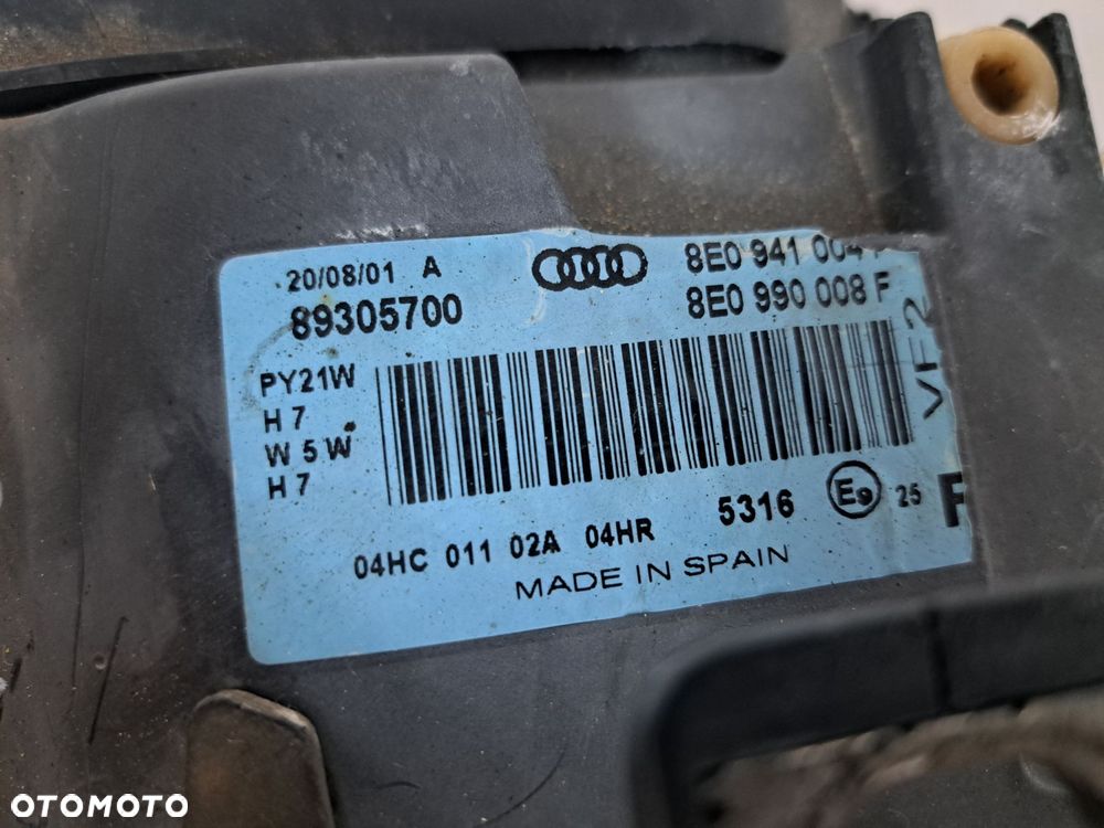 AUDI A4 B6 LAMPA PRAWA PRZÓD PRZEDNIA EU SOCZEWKA 8E0941004 00-04 - 5