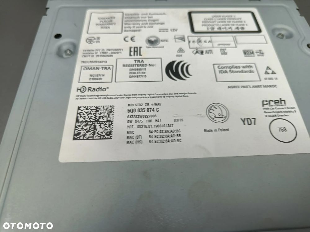 Radio Nawigacja Skoda Octavia 3 lift III FL Wyświetlacz Czytnik Multimedia Napęd 5E0919605M 5Q0035874C - 14