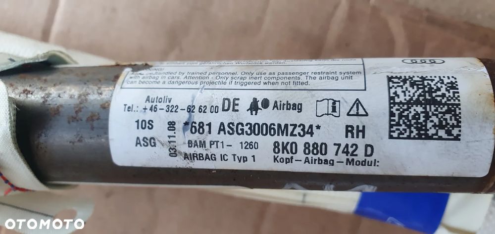 Kurtyna airbag poduszka boczna prawa Audi A4 B8 Sedan 8K0880742D - 6