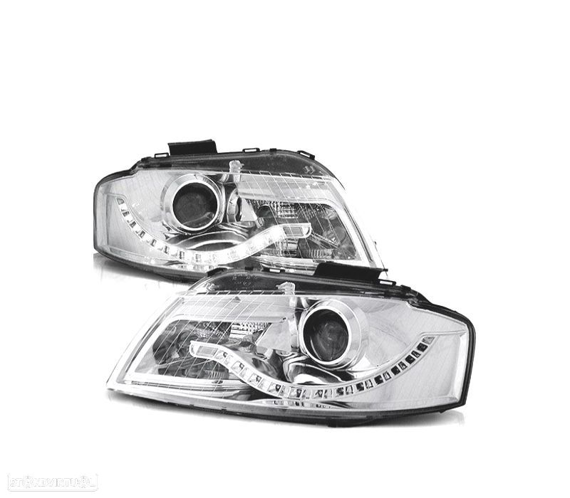 FARÓIS AUDI A3 8P 03-08 LUZ LED DIURNA FUNDO CROMADO - 1