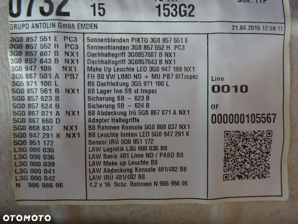 3G5867501A PB7 podsufitka Sedan VW Passat B8 czesci - 3