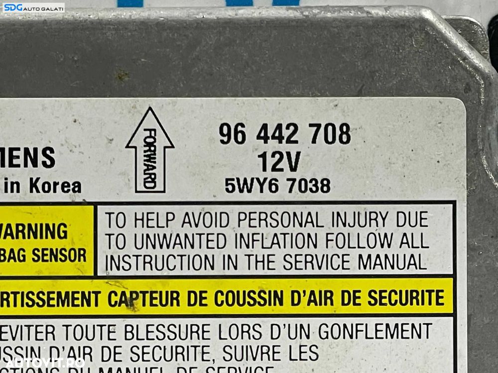 Unitate Modul Calculator Control Airbag Chevrolet Aveo T200 T250 2003 - 2011 Cod 96442708 5WY67038 [L3876] - 2