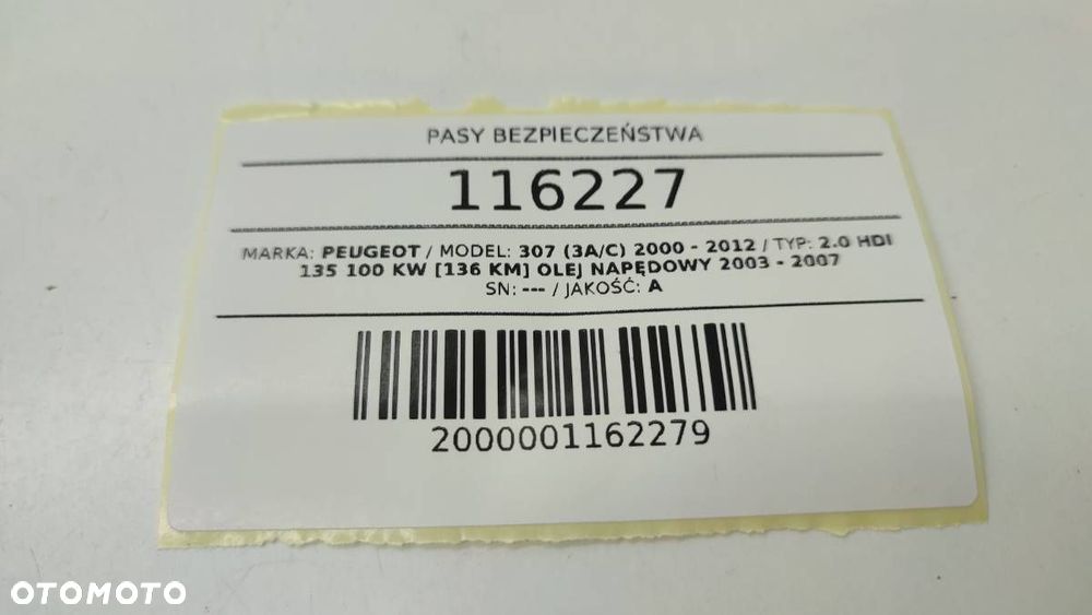 PASY BEZPIECZEŃSTWA LEWY PRAWY KOMPLET PEUGEOT 307 96532258XX 96612289XX - 6