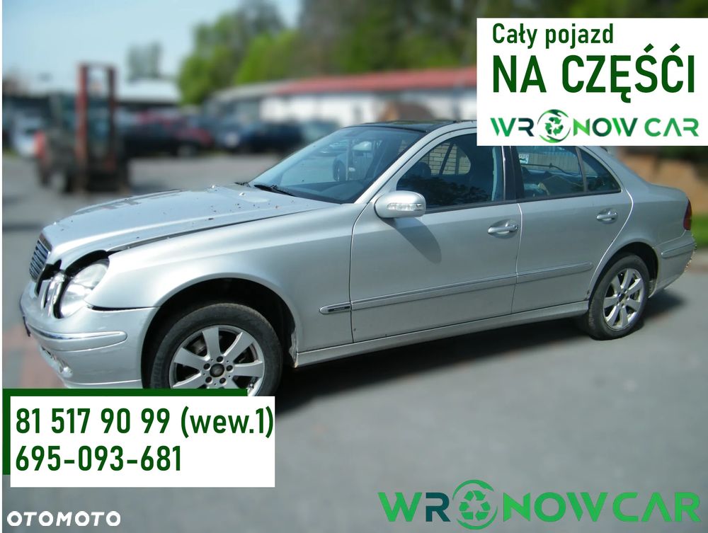 Mercedes – Benz E klasa W211 (02-06r.) 2.7 CDI 176KM. Silnik 647961 (D647961(63S), OM647) Skrzynia 722640 lakier 744 (Srebrny brylantowy- metaliczny). Cały na części. GWARANCJA !!!  Przód Tył Zestaw Komplet Drzwi Klapa Zderzak Błotnik Maska Grill Atrapa Szyba Pas Lampa Lusterko Boczki Fotel Kanapa Kokpit Deska Rozdzielcza Przełącznik Włącznik Sterownik Przewody Wiązka Instalacja Moduł Komputer Czujnik Listwa Pompa Alternator Wtryski Głowica Rozrusznik Kompresor Sprzęgło Dwumas Silnik Skrzynia ABS Klimatyzacji Paliwa Wspomagania Kolektor Turbina Przepustnica Zawór Chłodnica Koło Hak Belka Sanki Zawieszenie Mcpherson Półoś Amortyzator Wydech Tłumik Zacisk Most - 1