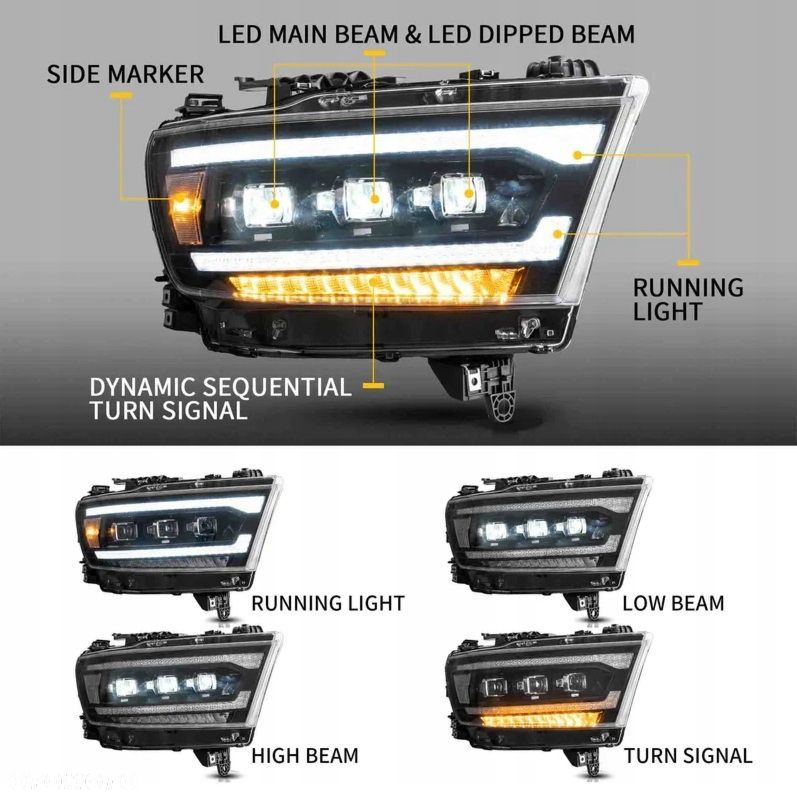 Reflektor Lampa kpl Vland Full Bi Led Neon Tuning Dodge Ram V 5 1500 19-24 - 4