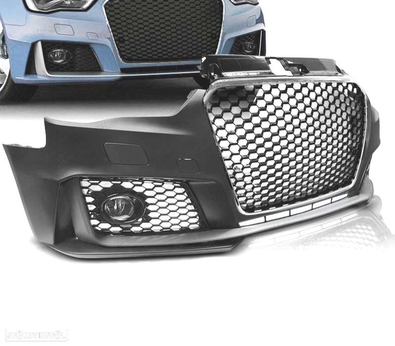 PÁRA-CHOQUES FRONTAL AUDI A3 8V 12-16 LOOK RS3 CROMADO PRETO - 1