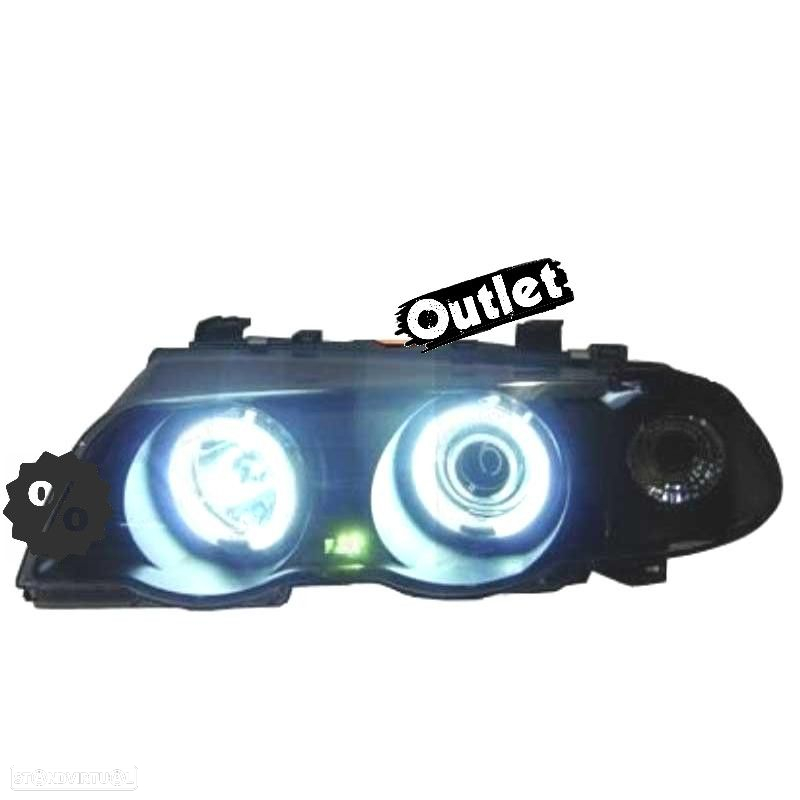 R145033C1 FARÓIS BMW SÉRIE 3 E46 4 PORTAS 98-01 ANGEL EYES CCFL FUNDO PRETO H1 H - 5