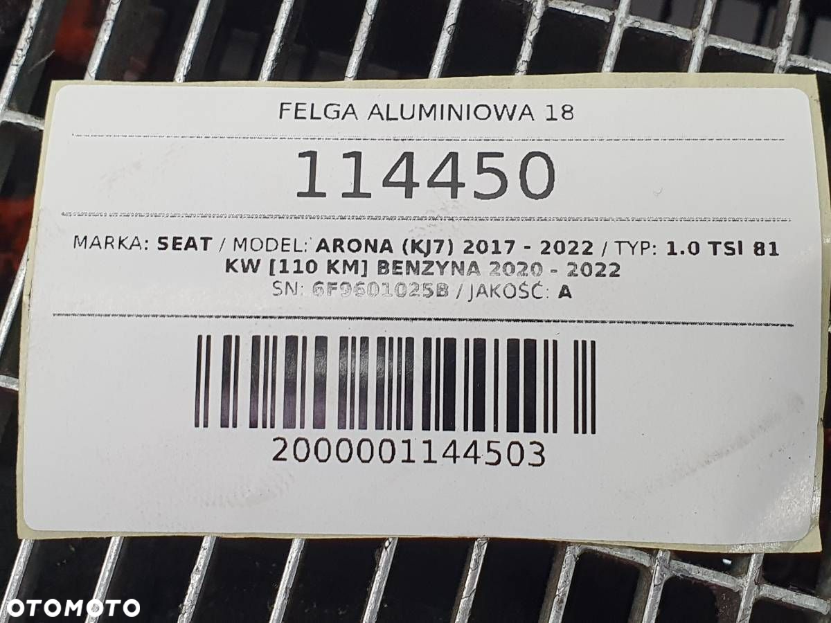 FELGA ALUMINIOWA SEAT ARONA KJ 5X100 7JX18 ET47 6F9601025B - 9