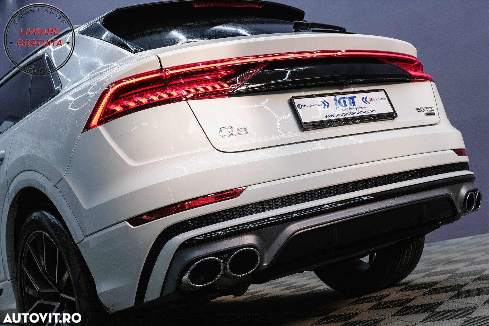 Difuzor Bara Spate Evacuare Dubla Audi Q8 S-Line (2018-2023) Evacuari Crom- livrare gratuita - 13