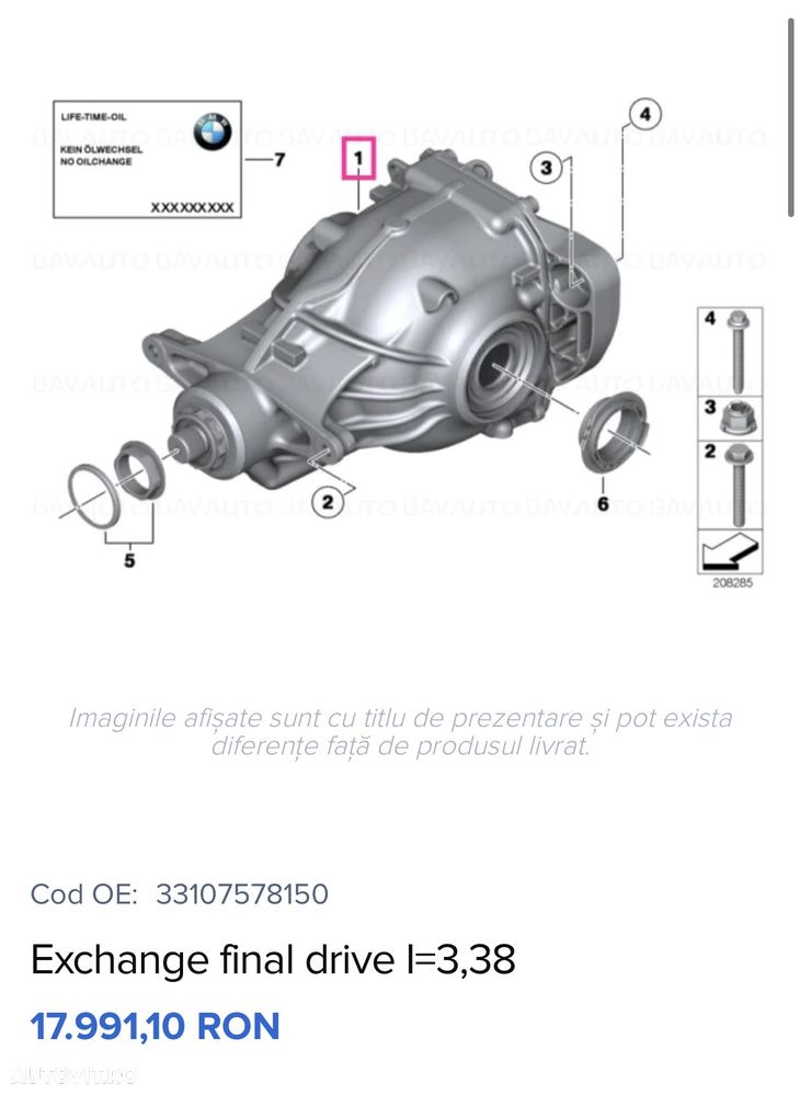 Grup diferențial spate raport 3.38  bmw f10 F11 cod 7578149 sau 7578150 523i etc - 2