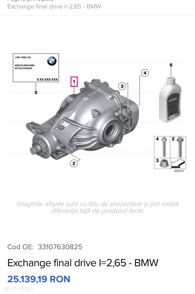 Grup diferențial spate BMW Raport 2.65 (F10, F11, F07 GT, F01) 535d, 740d, 550i - 5