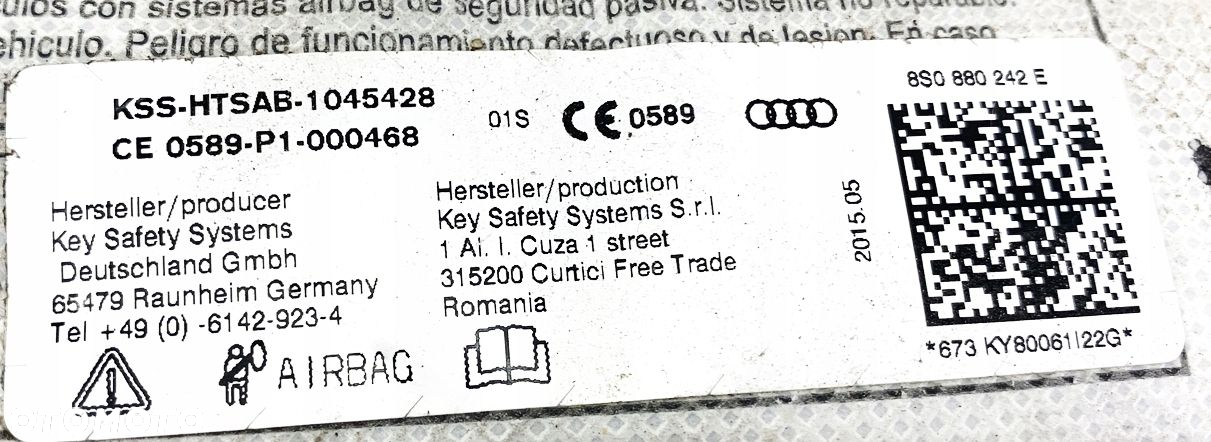AUDI TT 16- PODUSZKA FOTELA 8S0880242E PRAWA - 2