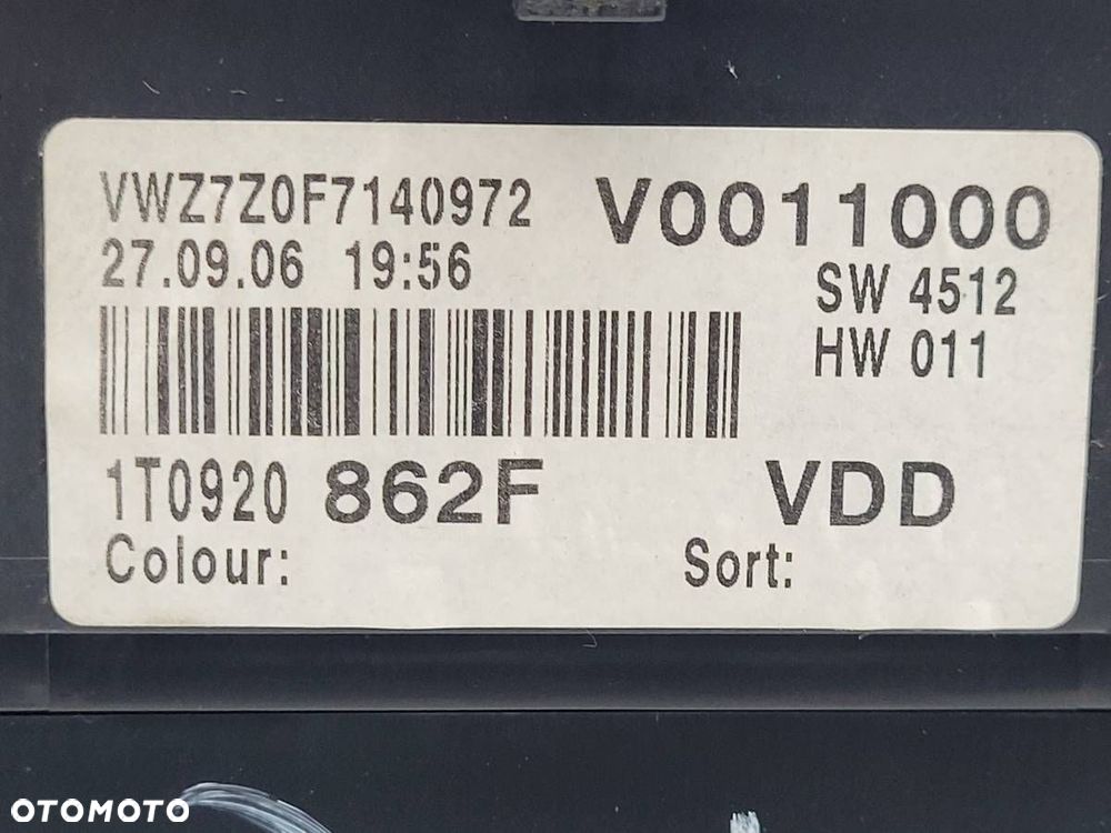 LICZNIK ZEGARY VW TOURAN I 1.9 TDI 105KM 1T0920862F EUROPA - 10