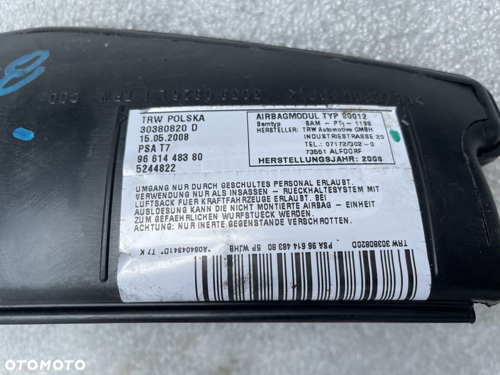 PEUGEOT 308 T7 PODUSZKA AIRBAG FOTELA LEWY PRZÓD LEWA PRZEDNIA 9661448380 - 2