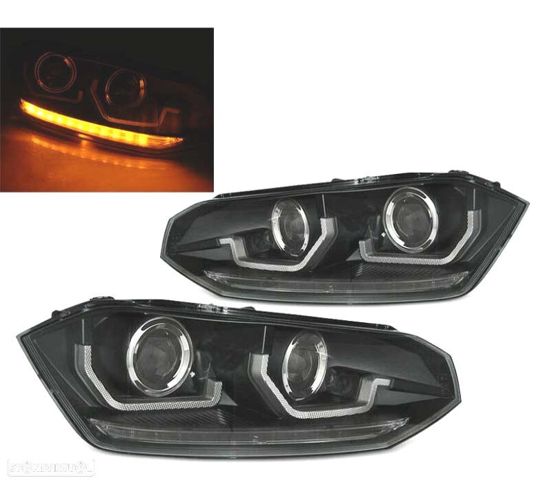 FARÓIS VOLKSWAGEN VW POLO 6 2G 17- PISCA LED DINAMICO FUNDO PRETO - 1