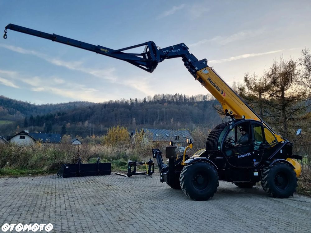Haulotte HTL 4017 Ładowarka Teleskopowa Dźwig 17m. z Bocianem 22m. Łyżka szufla. widły z Hydraulicznym posuwem! Maszyna z Komuny Norweskiej! Jak Nowa z Salonu. DEKRA aktualna na cały osprzęt! Kamera + szybkozłącze! Bocian 5m. Szybka wolna jazda! Pełna Dokumentacja Serwisowa! Opony zero zużycia! Zero luzów i wycieków! Stabilizatory 2ośie. Wielka Okazja 3430 mtg! Webasto. Gniazdo 220v. Bogata Wersja Norweska - 4