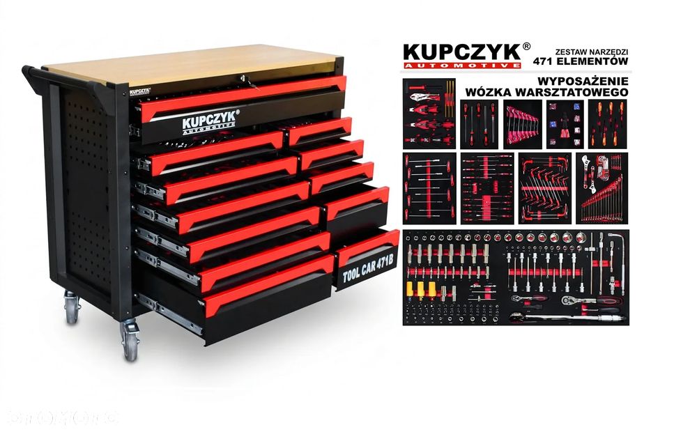 Wózek warsztatowy narzędziowy 12 szulad wyposażenie 471 elementów Kupczyk TOOLCAR 471B - 1