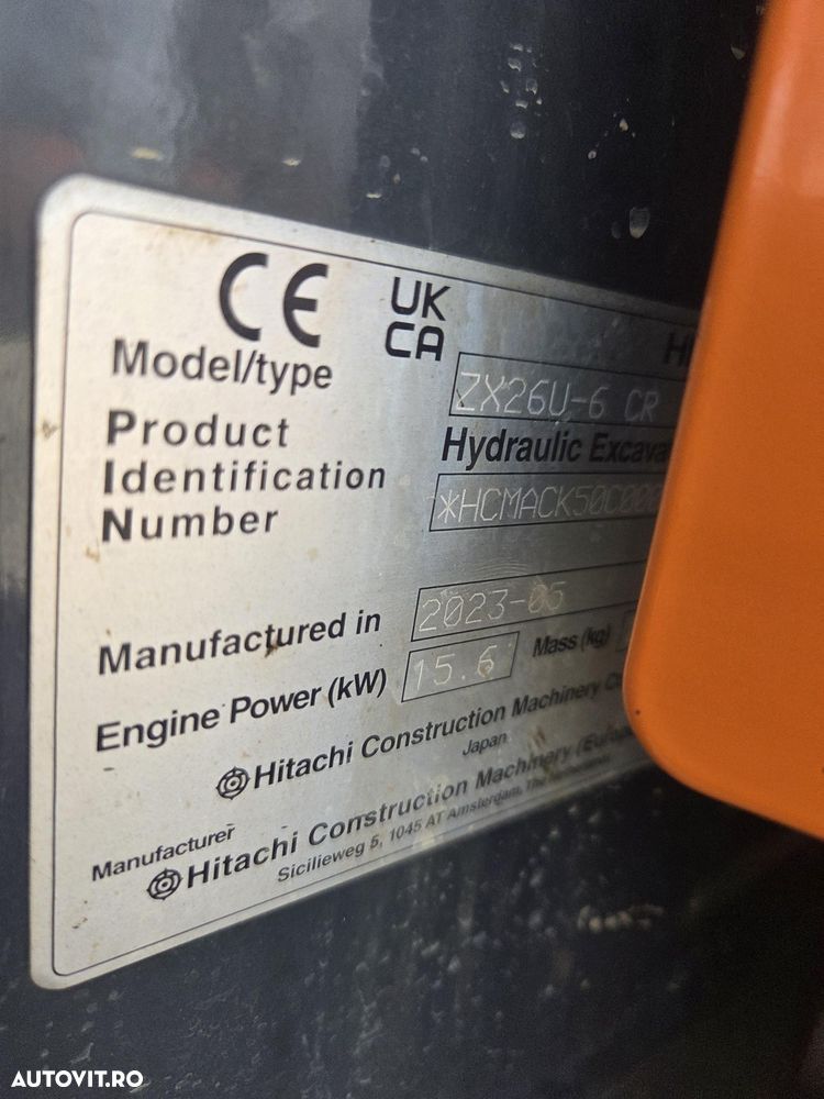 Hitachi ZX26U-6, 2023, 381h, CA NOU, CUPLA RAPIDA mecanica noua+3 cupe noi, Lama nivelare, inst picon pe brate, fara aer cond, latime 1,2m, ad sapare 3m, ridica 1,7t, masa operationala 2,7t, posibil leasing 4 ani-PROMOTIE 32.900 EUR+Tva - 21