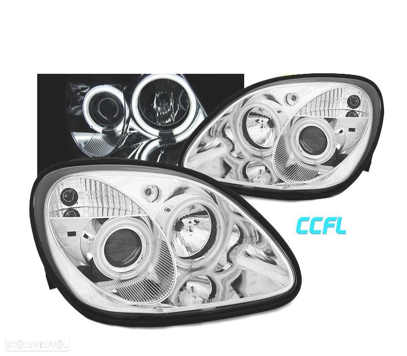 FARÓIS ANGEL EYES CCFL PARA MERCEDES SLK R170 96-04 FUNDO CROMADO - 1