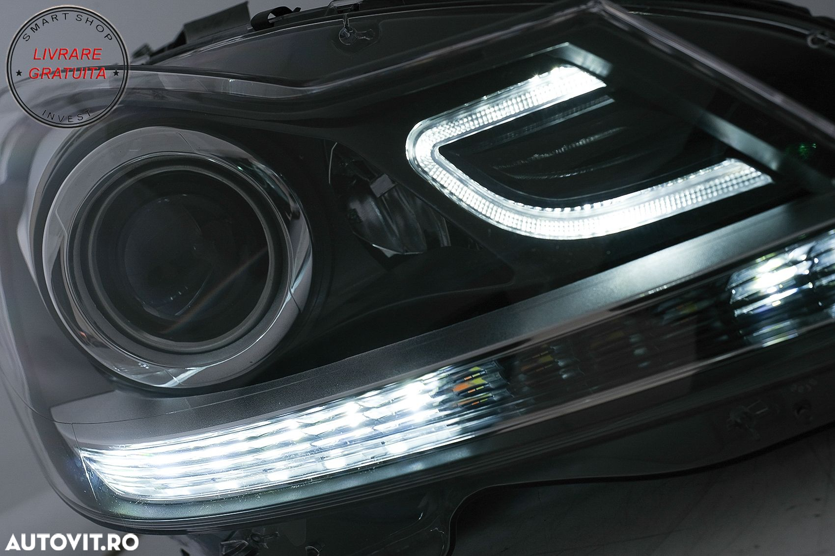 Faruri LED DRL Mercedes C-Class W204 S204 Facelift (2011-2014) Negru Semnal Dinami- livrare gratuita - 5