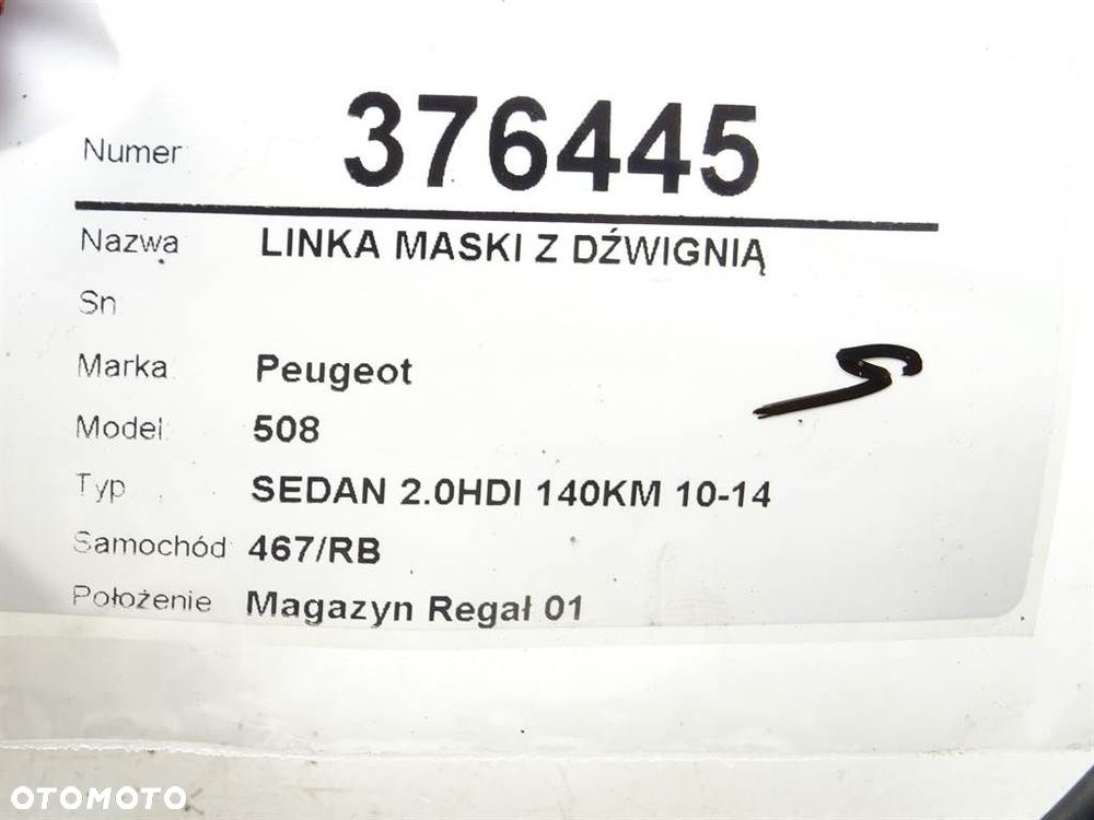LINKA MASKI Z DŹWIGNIĄ - 50.00 PLN - PEUGEOT 508 I (8D_) 2010 - 2018 2.0 HDi 103 kW [140 KM] olej - 5