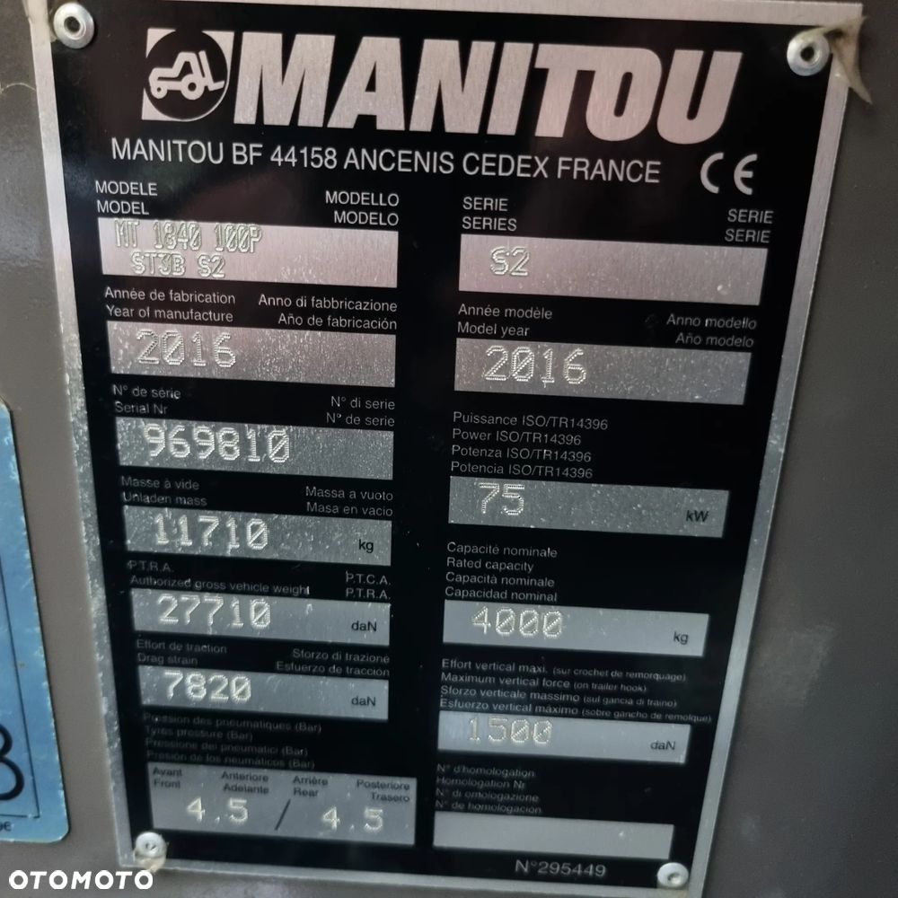 Manitou MT1840 100P Ładowarka Teleskopowa 18metrów jak nowa z salonu 2017r  2800mtg z Norwegii - 29