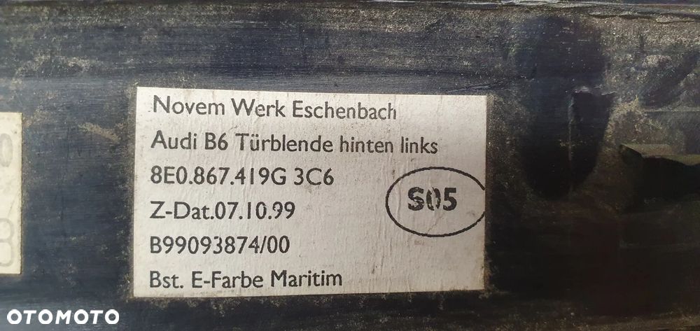 Dekor listwa ozdobna drzwi lewy tył Audi A4 B6 8E0867419G - 6