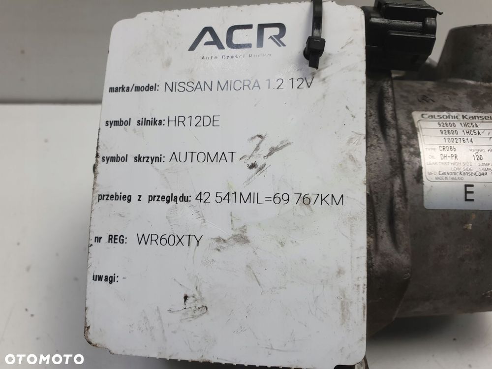 SPRĘŻARKA KLIMATYZACJI Nissan Micra IV K13 1.2 16V _ 92600-1HC5A - 9