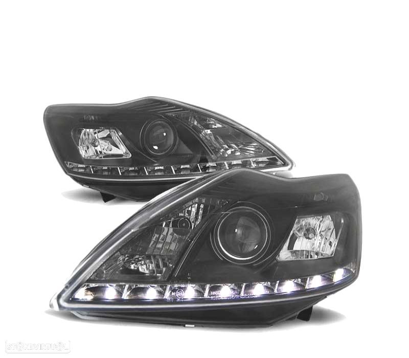 FARÓIS LED DAYLIGHT PARA FORD FOCUS II RESTILING 08-10 BLACK PRETO - 1
