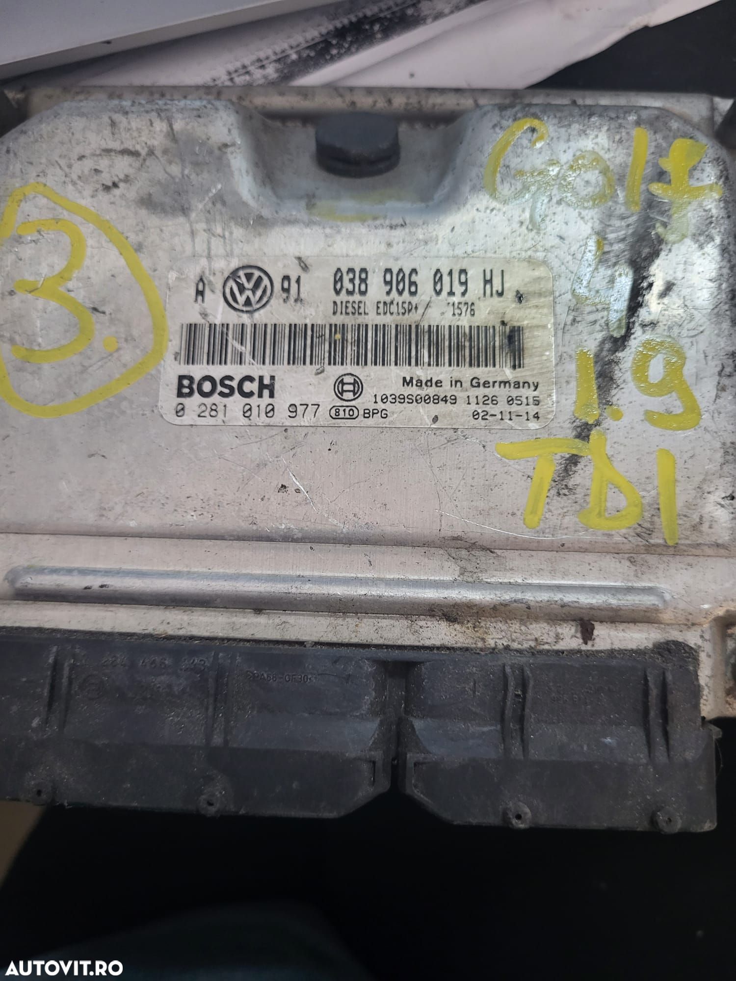 Ecu calculator motor vw golf 4 1.9 tdi ASZ cod: 038906019HJ 0281010977 - 1