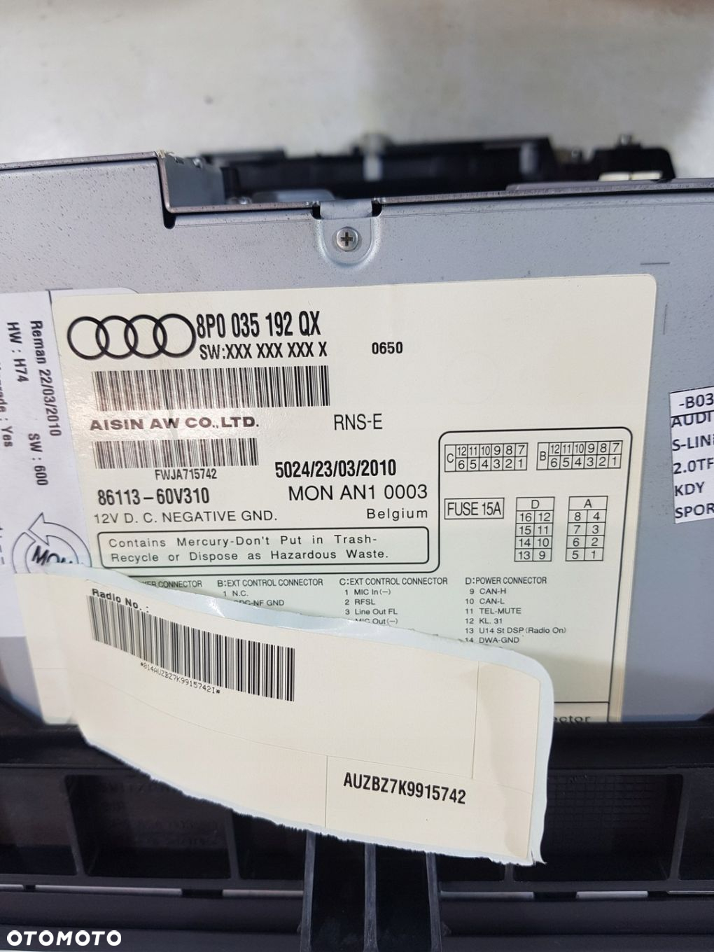 RADIO NAVIGATION PLUS 8P0035192QX AUDI A3 8P LIFT EUR 08r - 13