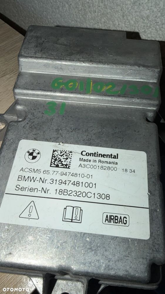 BMW X3 G01 X4 G02 G30 G31 MODUŁ STEROWNIK SENSOR PODUSZEK AIRBAG 9474810 - 2