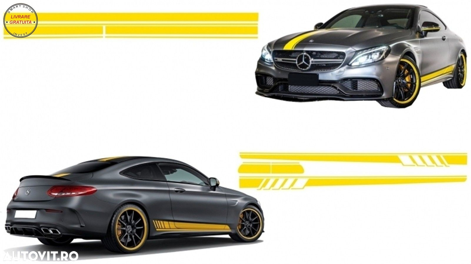 Set Stickere Capota/Plafon/Portbagaj si Laterale Galben Mat Mercedes C205 Coupe A2- livrare gratuita - 2
