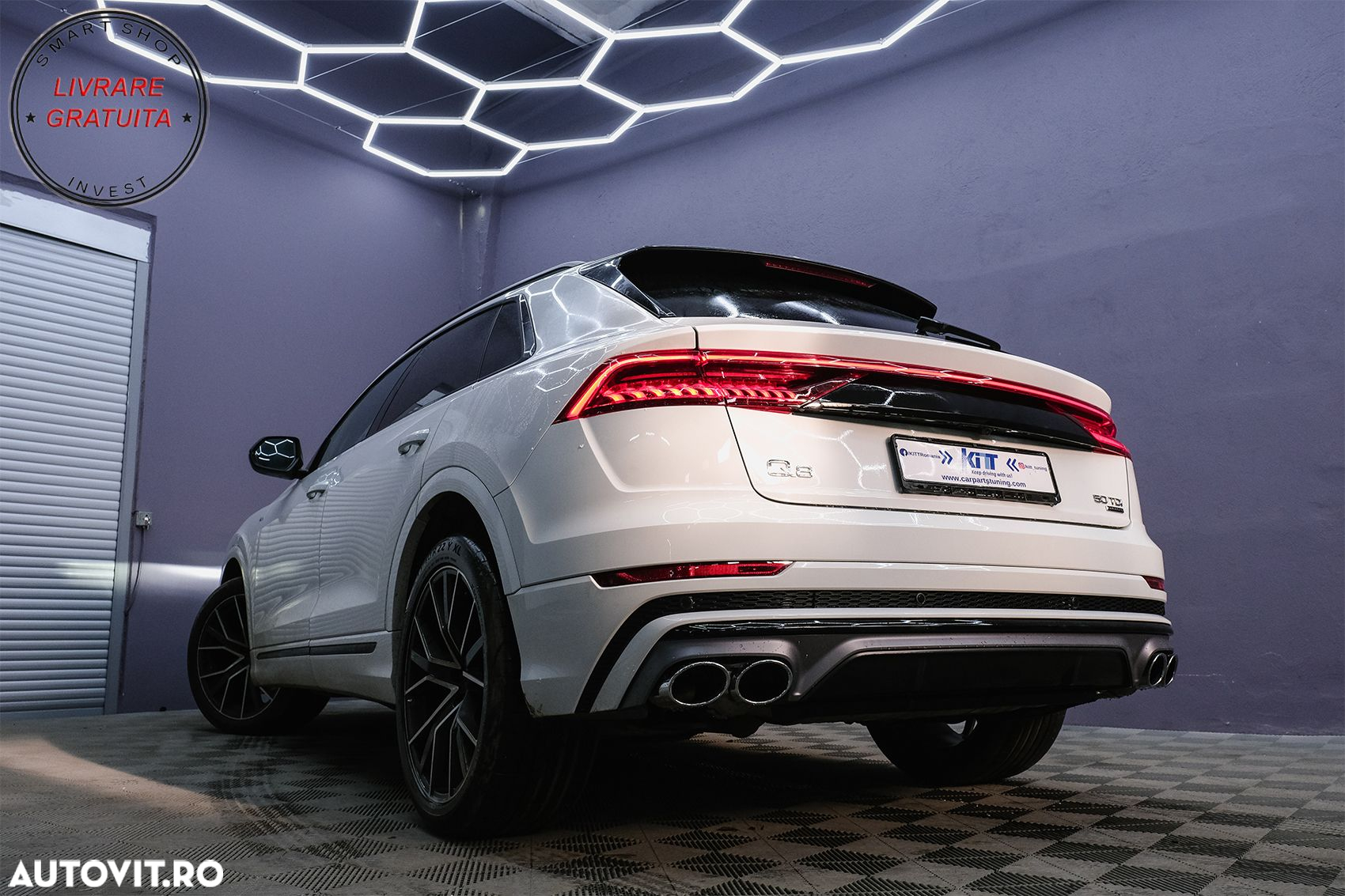 Difuzor Bara Spate Evacuare Dubla Audi Q8 S-Line (2018-2023) Evacuari Crom- livrare gratuita - 14
