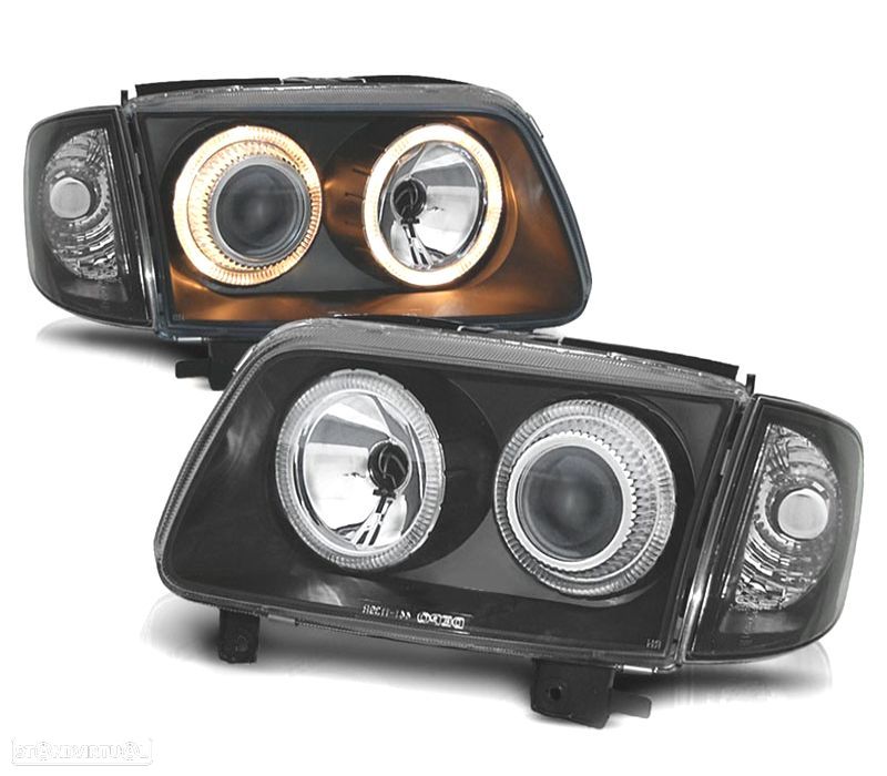 FARÓIS ANGEL EYES VOLKSWAGEN VW POLO 99-01 FUNDO PRETO - 1