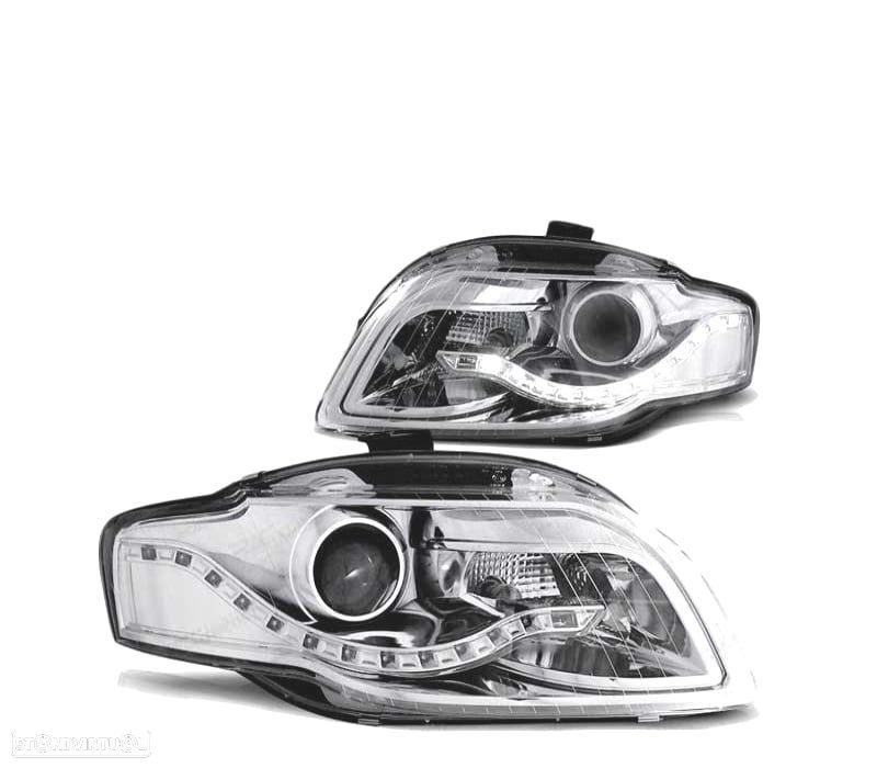 FARÓIS AUDI A4 B7 04-08 LED LUZ DIURNA CROMADOS DRL - 1