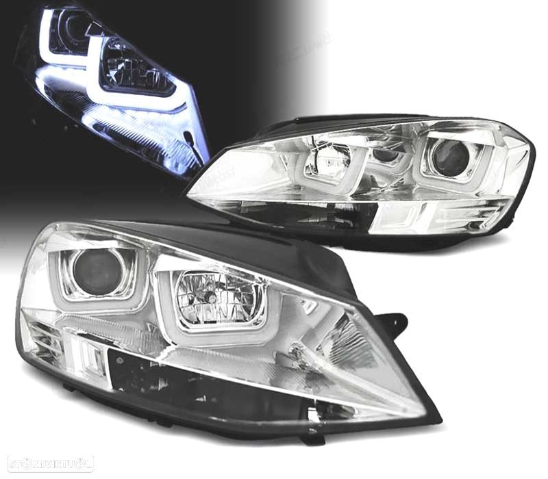 FAROIS FRONTAIS PARA VOLKSWAGEN VW GOLF 7 12-17 U-TYPE DRL LUZ DIURNA FUNDO CROMADO - 1