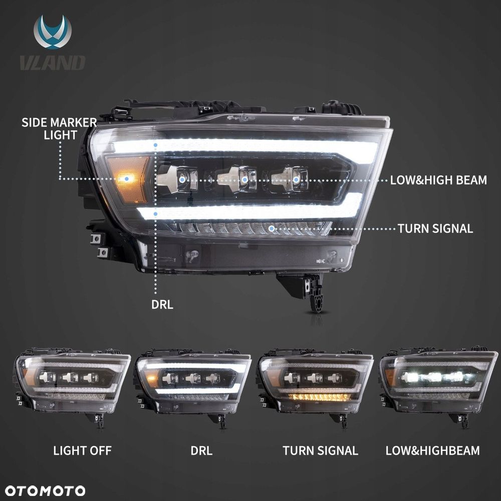 reflektor lampa kpl vland full bi led neon tuning dodge ram v 5 1500 19-24 - 4