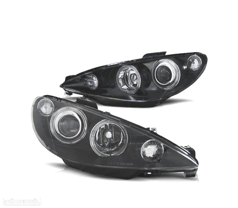 FARÓIS PEUGEOT 206 98-09 OLHOS DE ANJO FUNDO NEGRO - 1