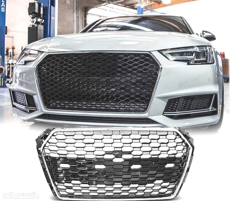 GRELHA FRONTAL AUDI A4 B9 15-19 CROMO PRETO LOOK RS4 - 1
