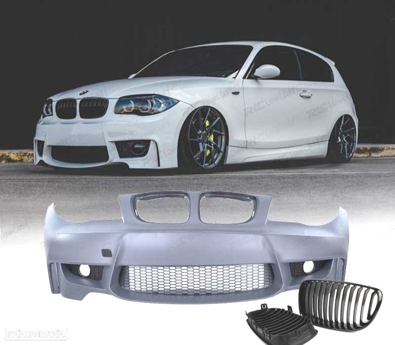 PARA-CHOQUES FRONTAL BMW E81 E87 04-11 LOOK 1M + GRELHAS FRONTAIS 1M PRETO BRILHANTE - 1