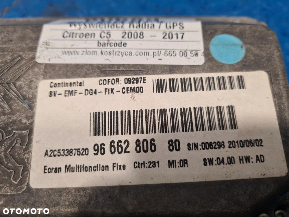 CITROEN C5 II  WYŚWIETLACZ RADIA / GPS 9666280680 KJC - 6