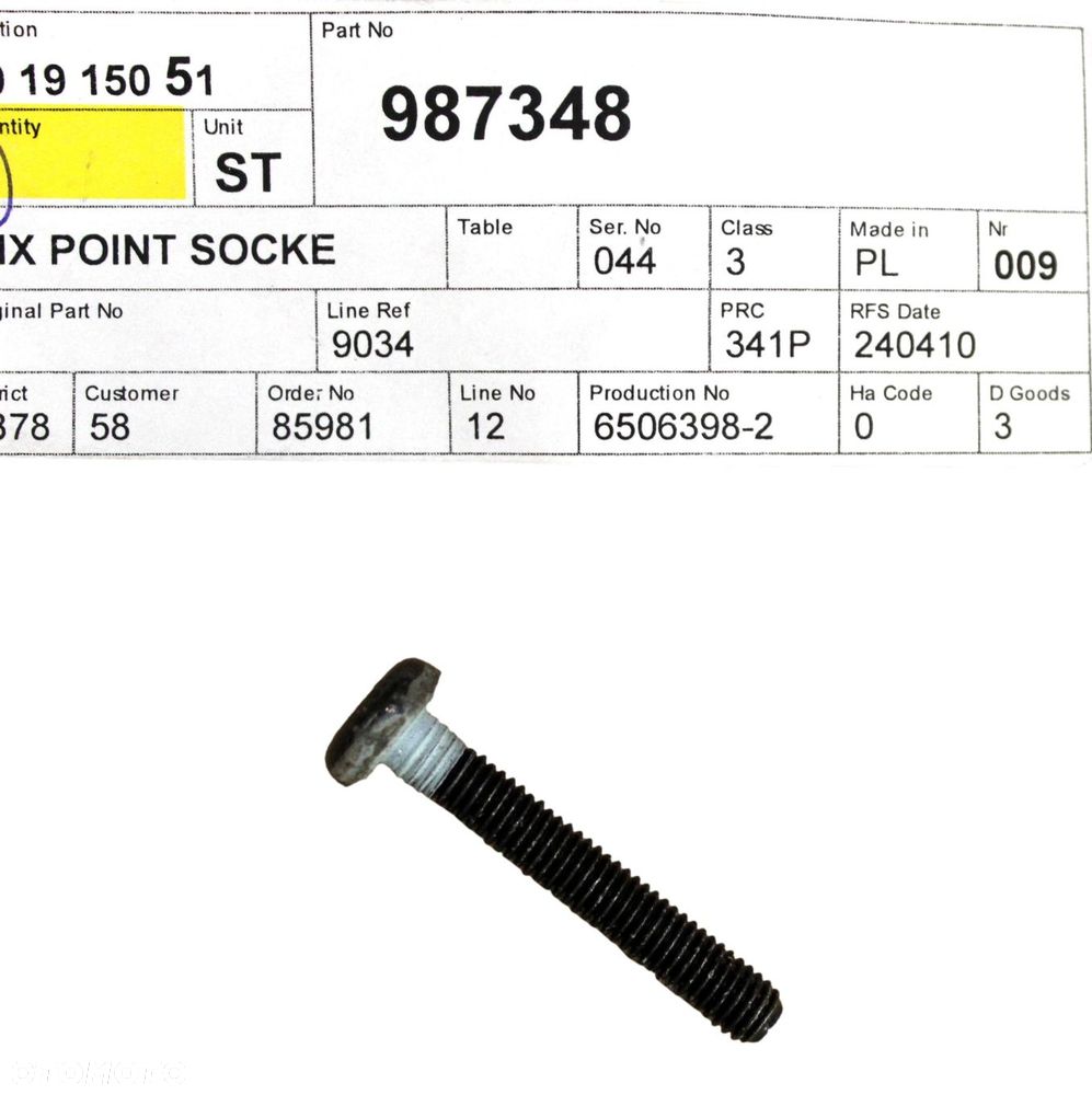VOLVO oryginalna sruba pompy olejowej silnika M6x39 OE 987348 - 1