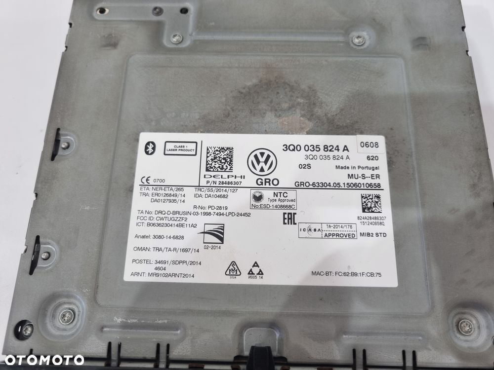 VW GOLF VII PASSAT B8 POLO TOURAN RADIO CZYTNIK SD 3Q0035824A - 4