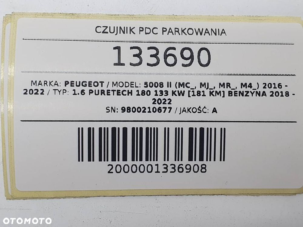 CZUJNIK PDC PARKOWANIA 9800210677 PEUGEOT 5008 II 2019 EU - 5