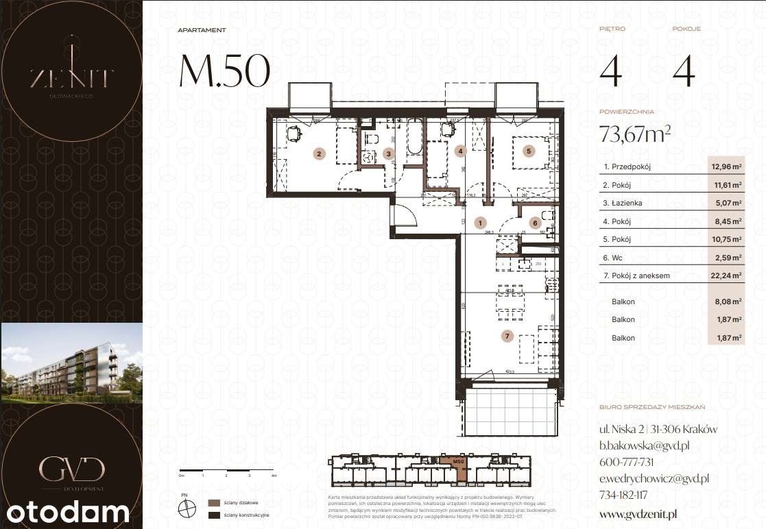 4 pokoje | 73,44 m² | idealna ekspozycja | 4. piętro |