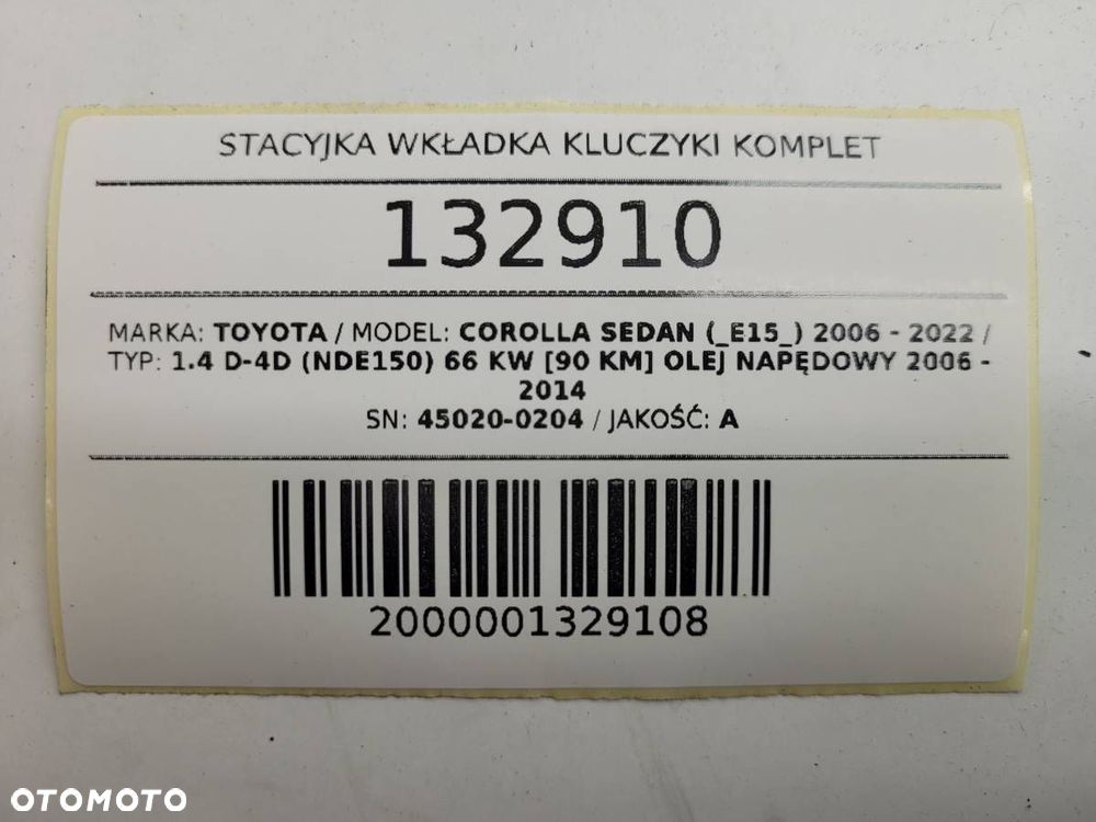 STACYJKA KLUCZYK WKŁADKA KOMPLET TOYOTA COROLLA E15 45020-0204 ORYGINAŁ - 15