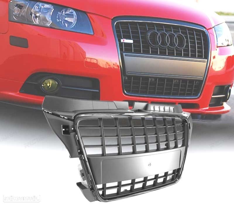 GRELHA FRONTAL AUDI A3 8P 08-12 LOOK S LINE PRETO BRILHANTE - 1