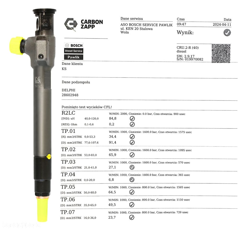 Wtryskiwacz Delphi 28602948 28388960 28319895 Peugeot 2.0 BlueHDi - 2