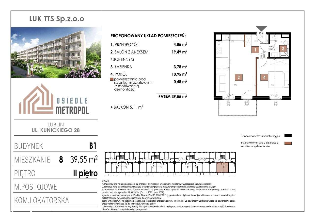 Budynek 1 Mieszkanie 8 | 2 pokoje z aneksem